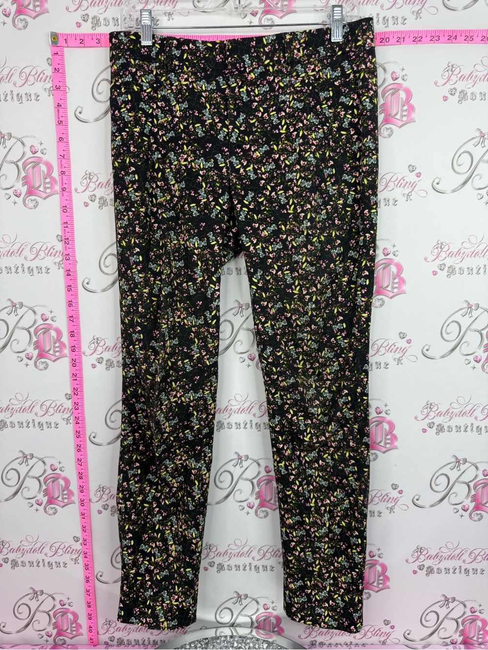 Banana Republic Sloan Black with Pink, Yellow & Green Floral Print